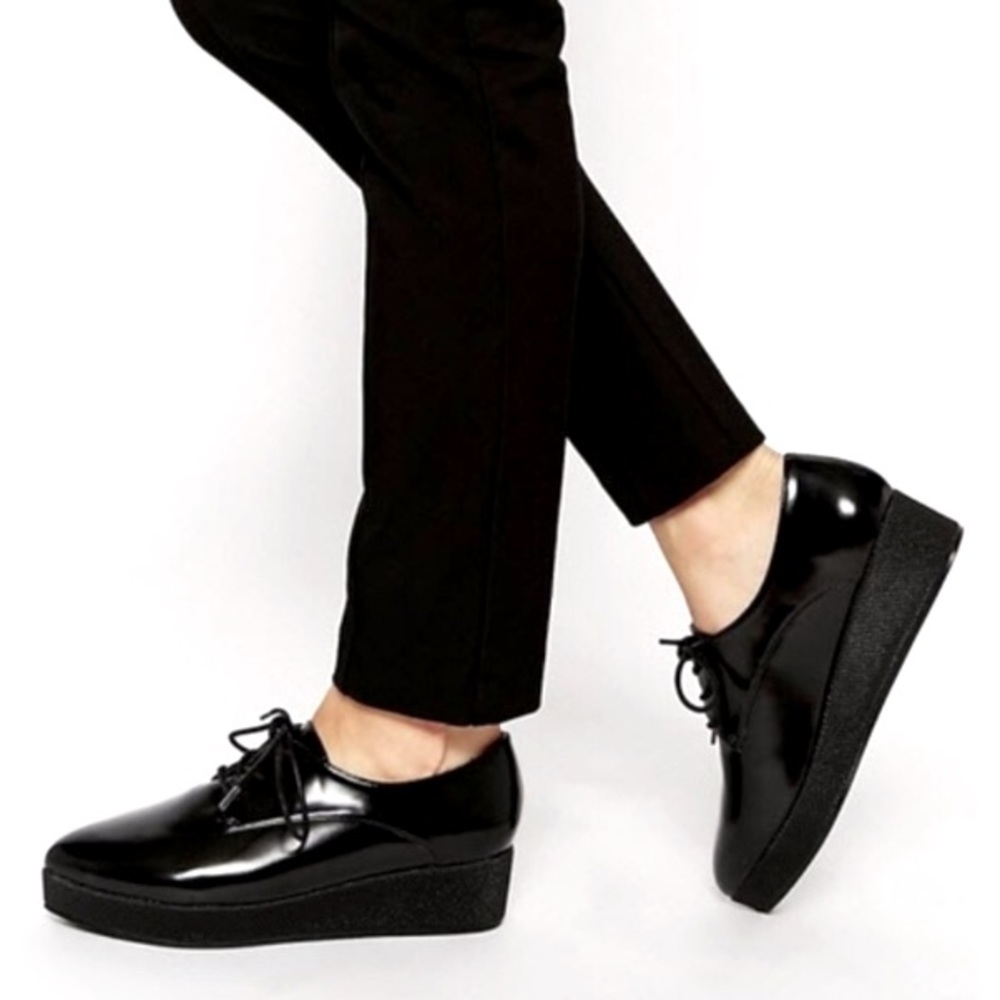ASOS Mickey Black Patent Platform Almond Toe Lace Up Shoes- NEW Sz 9